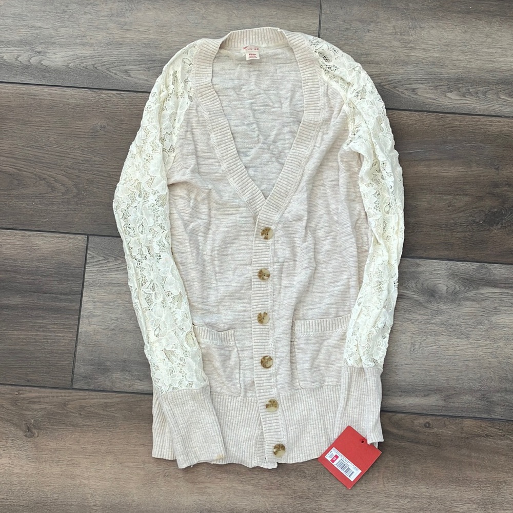 Tan & Cream Lace Sleeved Cardigan